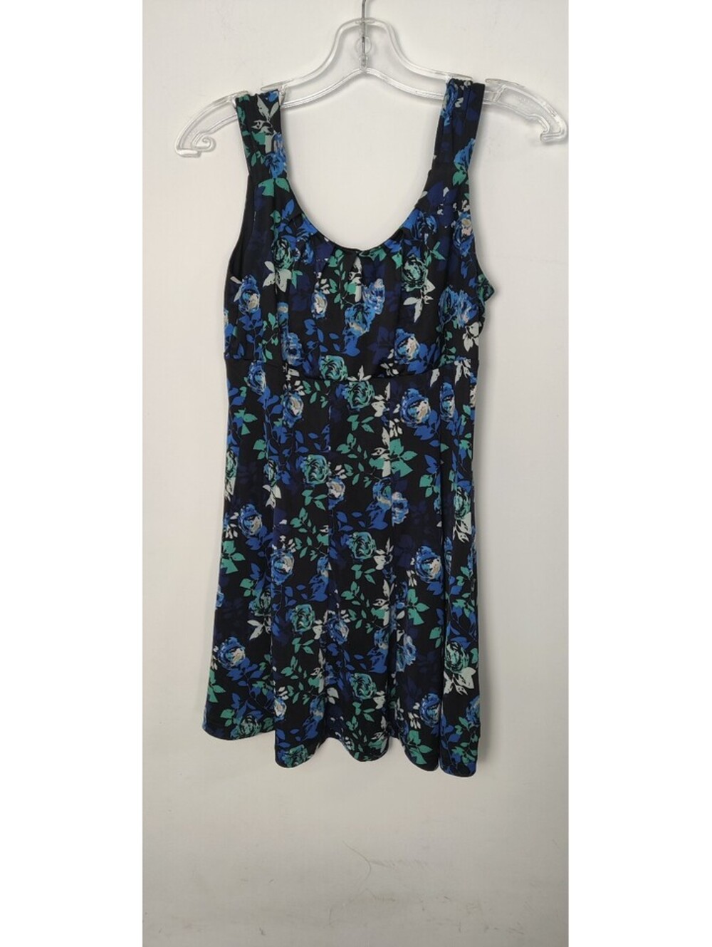 George Blue Teal Floral Keyhole Scoop Neck Sleeveless Fit & Flare Dress Large